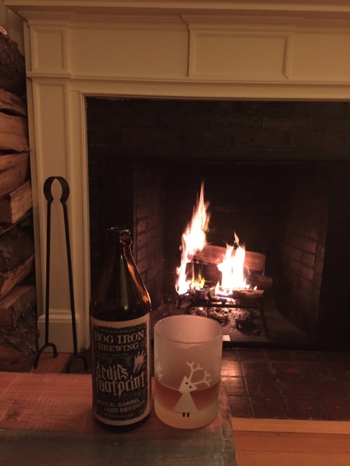 My new fireplace and a warming beer.